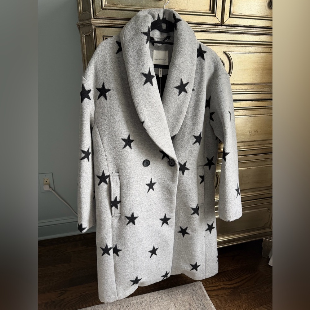 Avec Les Filles Mid-length Shawl Collar Star Print Cocoon Coat size medium